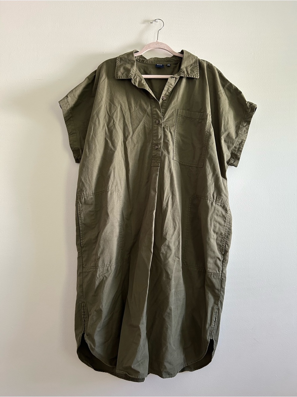 GAP Olive Green Short Sleeve Button-Front Shirt Dress